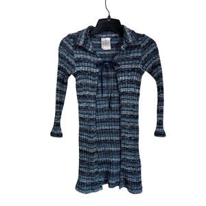 Y2K Expressions Girls Blue Space Dye Long Sleeve Front Tie Cardigan Size 8